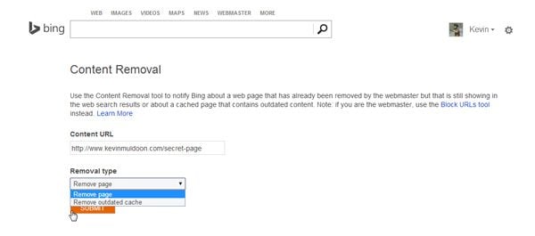 Bing Content Removal Tool