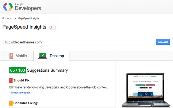 Google Page Speed Insights tools