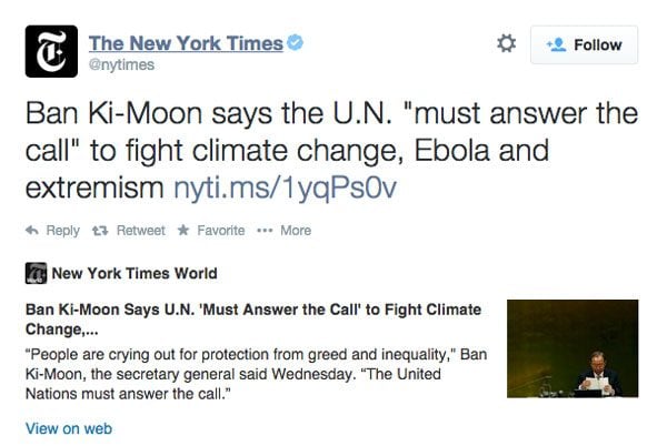An example Twitter Card from the New York Times