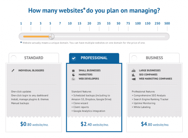 Pricing Packages For ManageWP
