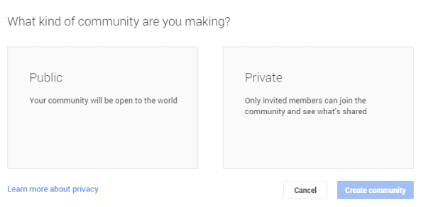 Difference between private & public Google+ Communities 