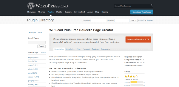 WP Lead Plus Free Squeeze Page Creator