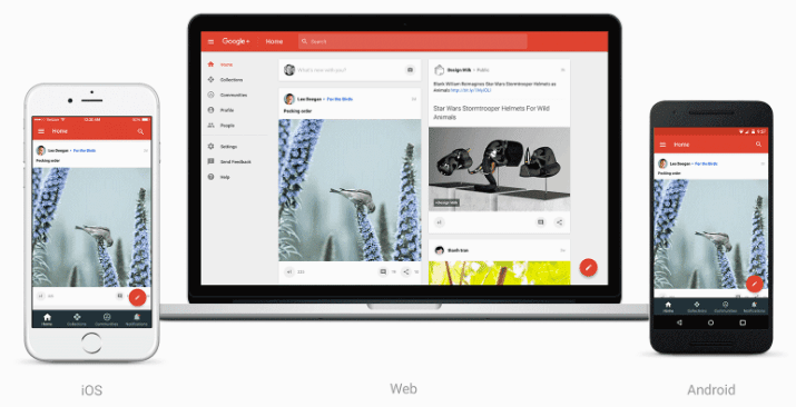 The redesigned Google+ home page.