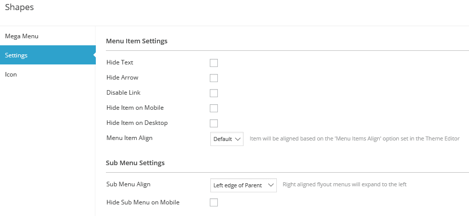 A section of the Settings tab