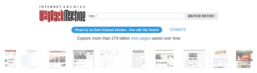 The Wayback Machine homepage
