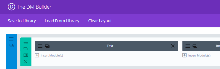 The Divi Builder interface including the Save to Library button