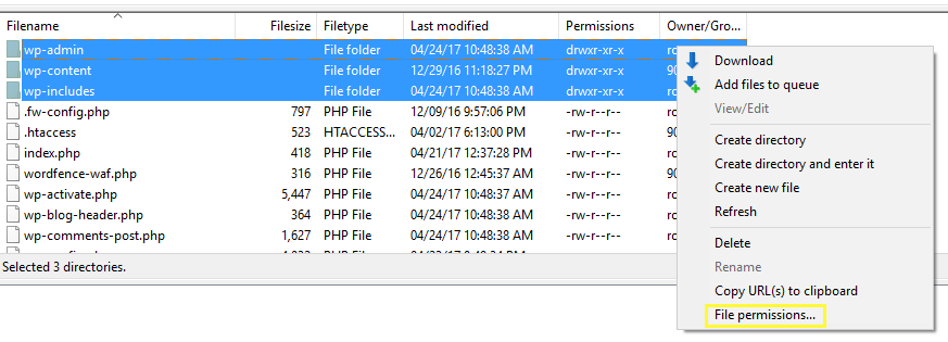Finding the file permissions option.