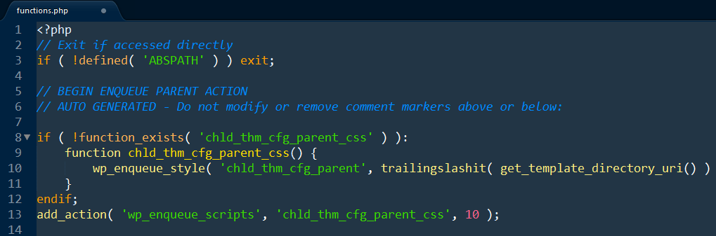 A child theme's functions.php file.