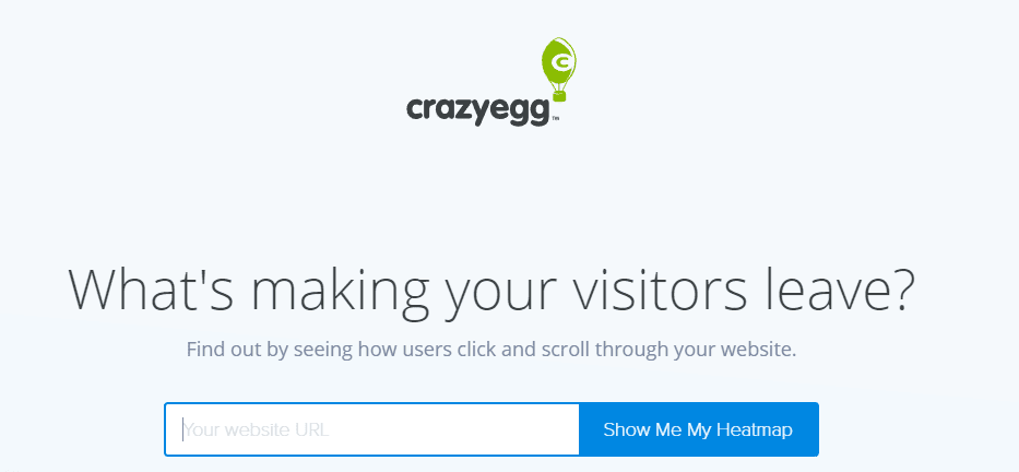 The Crazy Egg homepage.