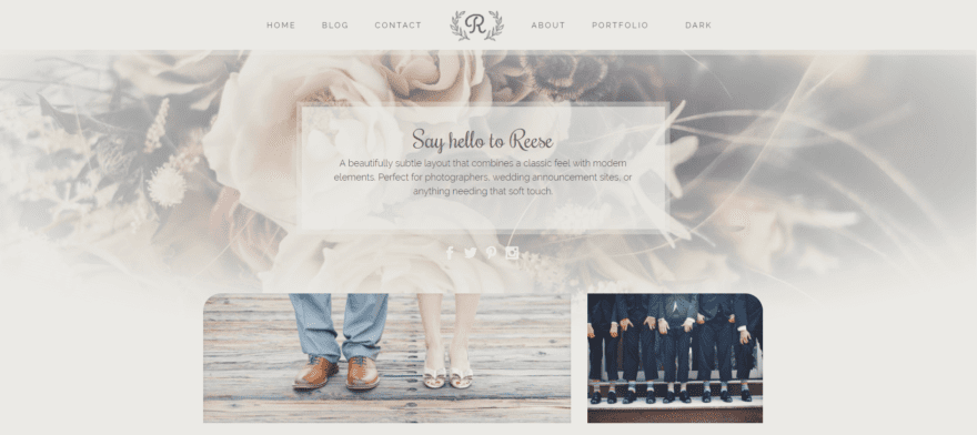 A wedding website homepage.