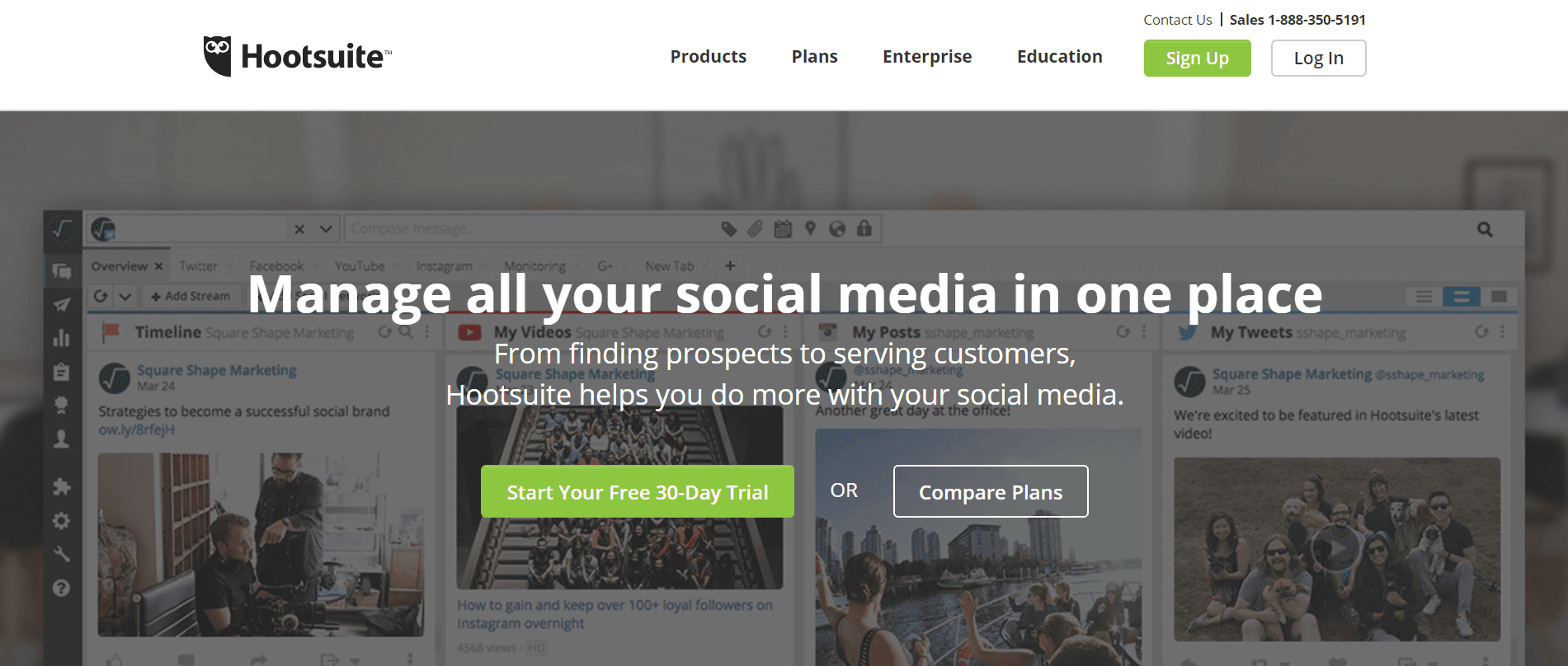 The Hootsuite home page.