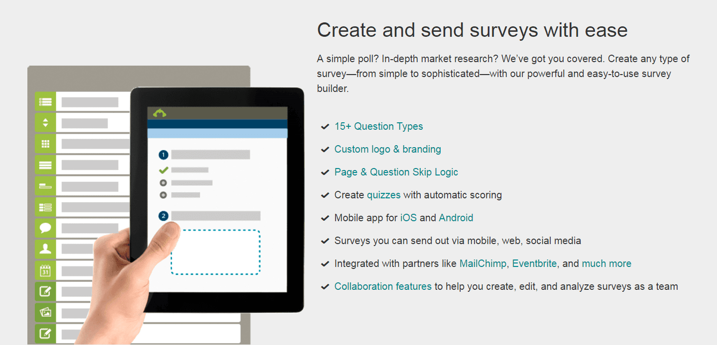 The SurveyMonkey survey creation tool.