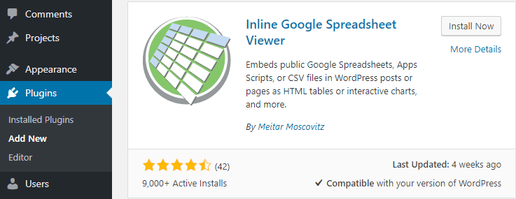 The Inline Google Spreadsheet Viewer plugin.