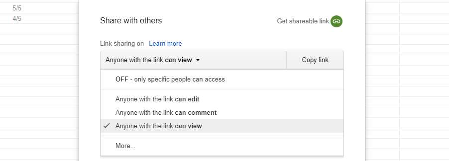 Setting your Google Sheets so that anyone with a link can view them.