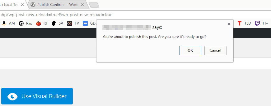 A customized post publishing confirmation message.