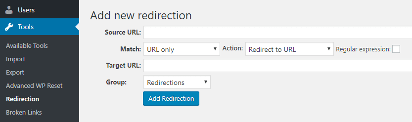 Setting up a new redirect.