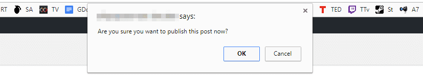 A post publishing confirmation message.