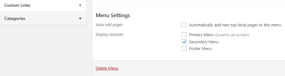 Configuring the location for your secondary menu.