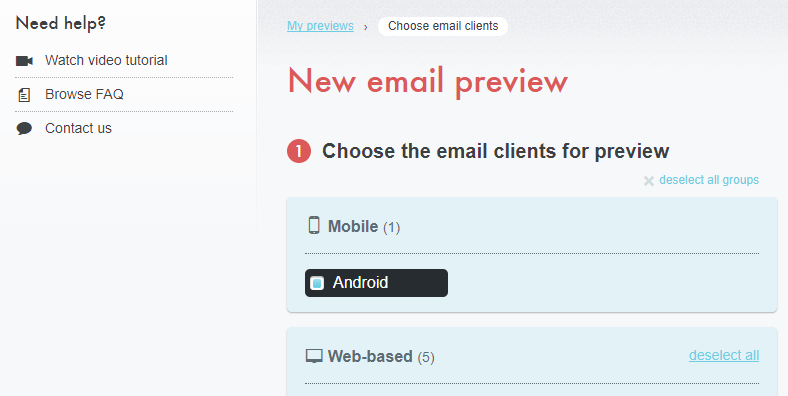 Choosing the clients to test your email with.