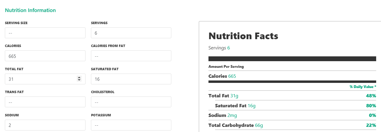 Your recipe's nutrition tab.