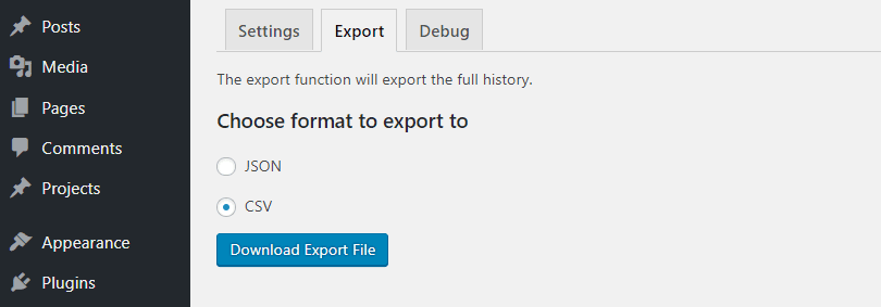 Export your logs as JSON or CSV files.